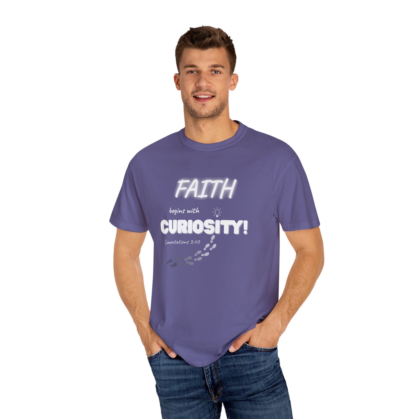 Faith begins with Curiosity Unisex T-Shirt, Casual Comfort Tee, Inspirational Gift, Everyday Wear, Unique Graphic Shirt